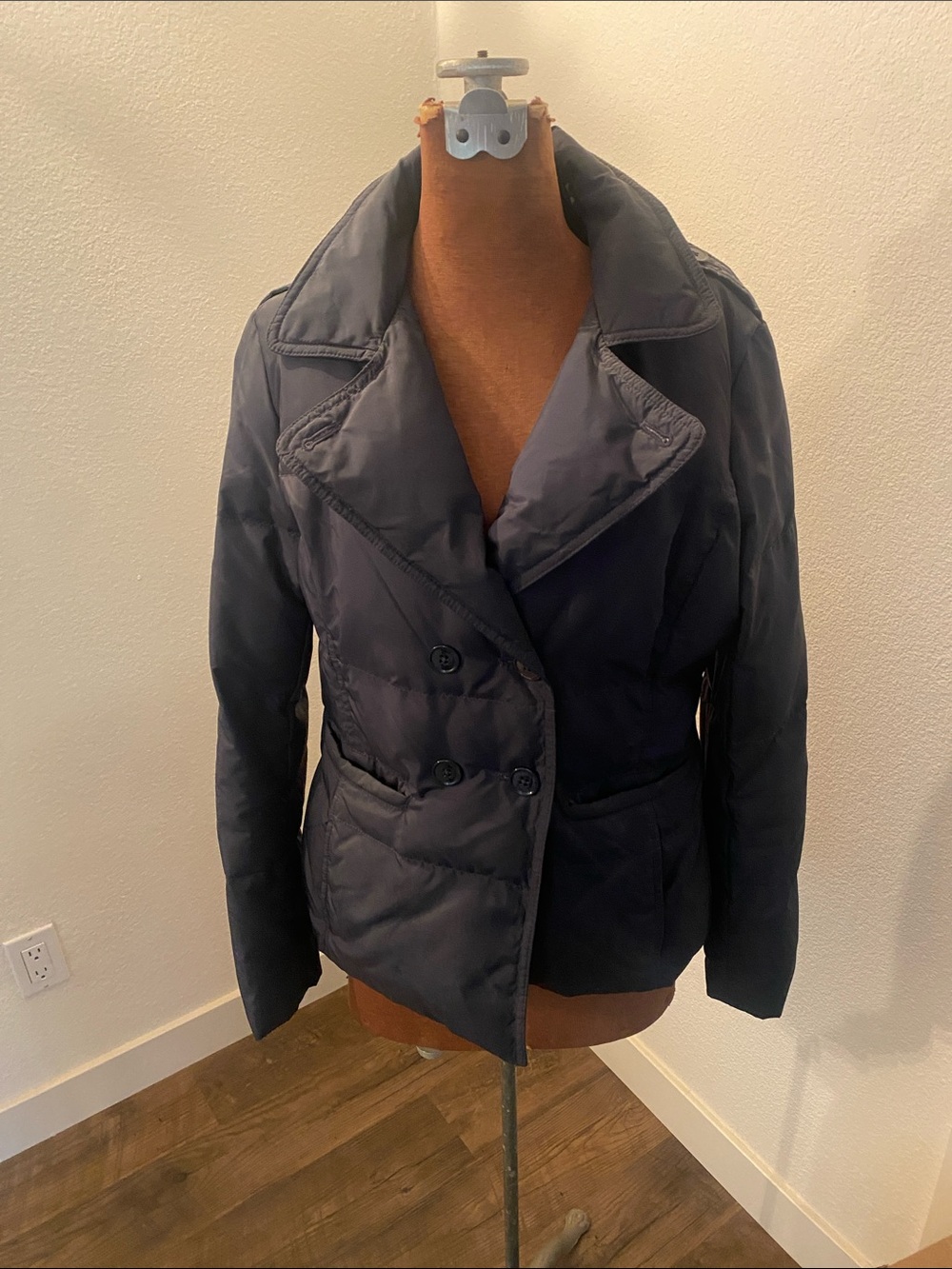 Women's Navy Double-Breasted Puffer Jacket